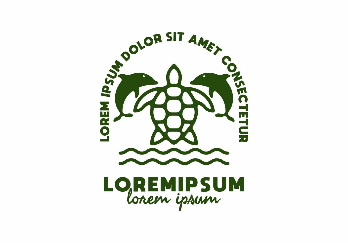 Turtle and dolphins line art with lorem ipsum text vector