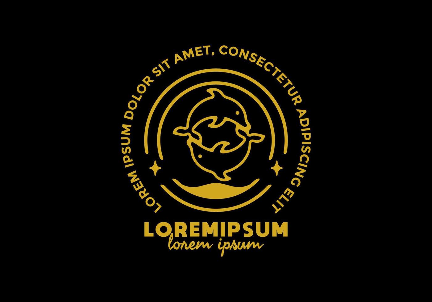 Two dolphins line art illustration with lorem ipsum text vector