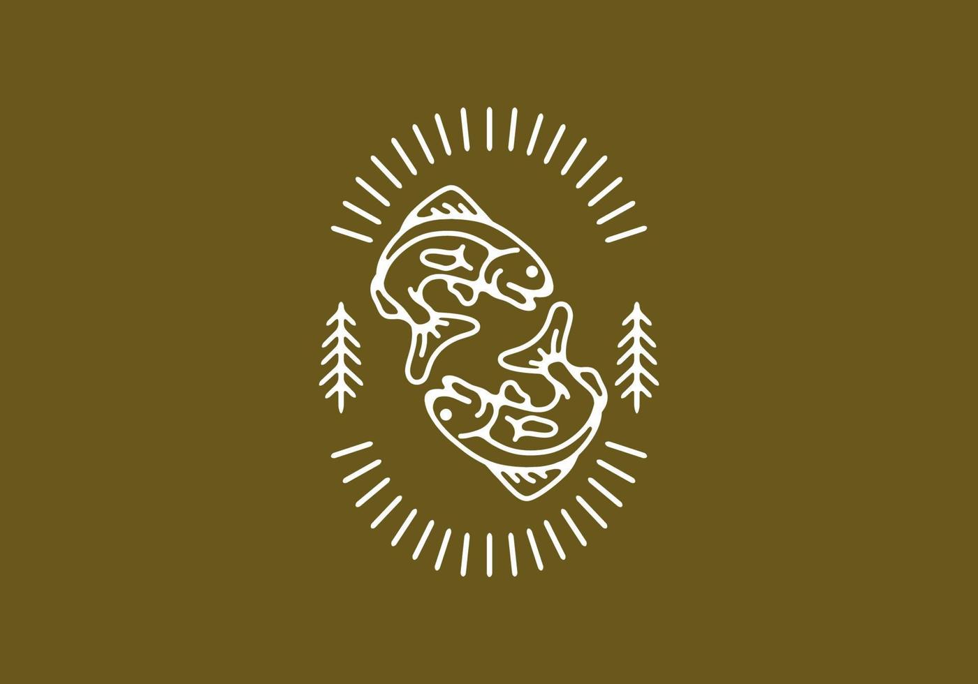 Two fish line art badge vector