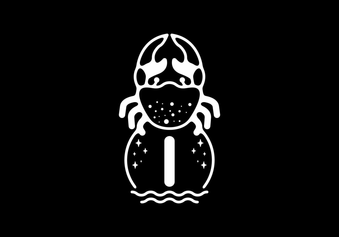 White black crab line art with I initial letter vector