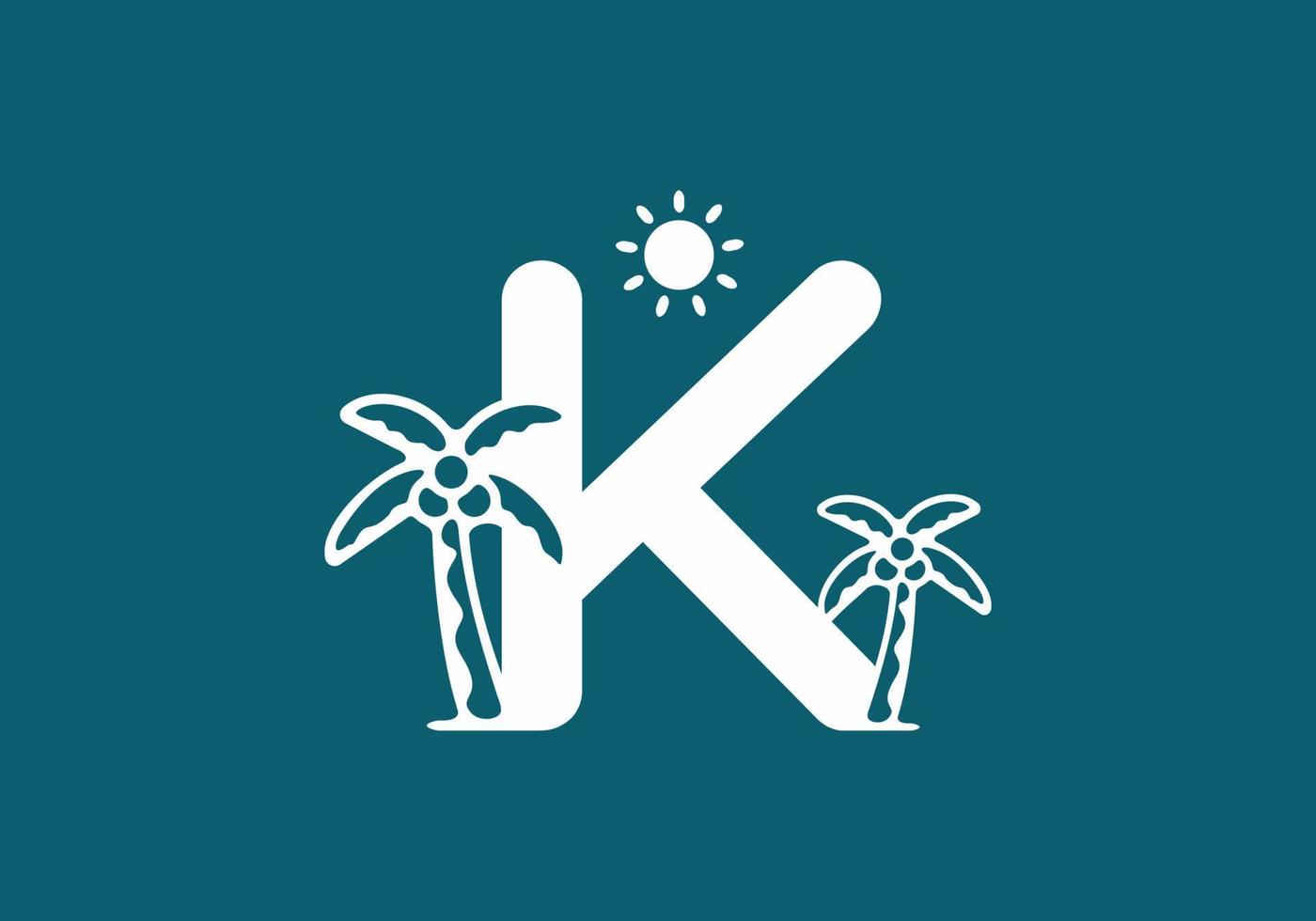 White and blue initial letter with coconut tree and sun vector
