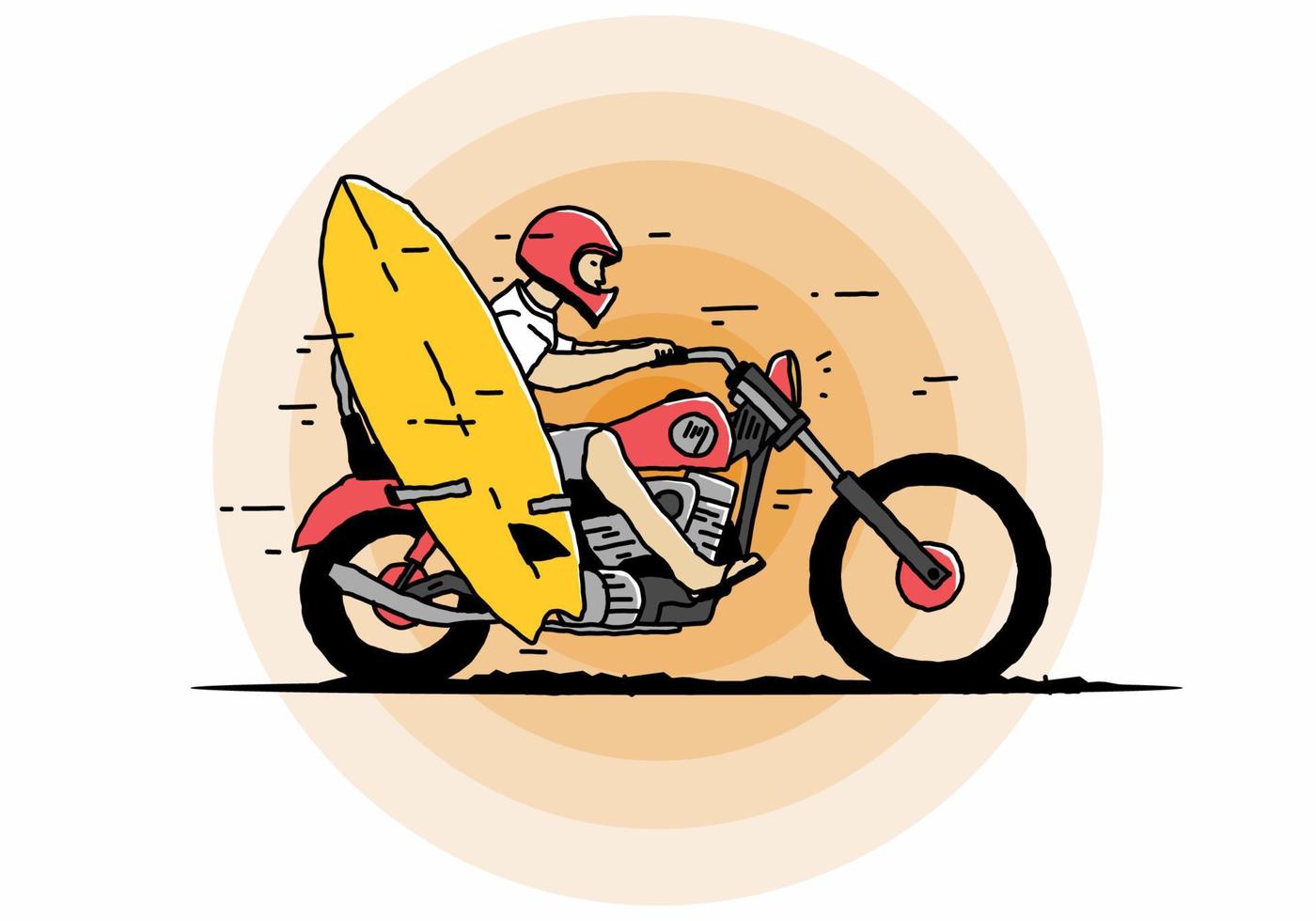 andar en motocicleta con ilustración de tabla de surf vector