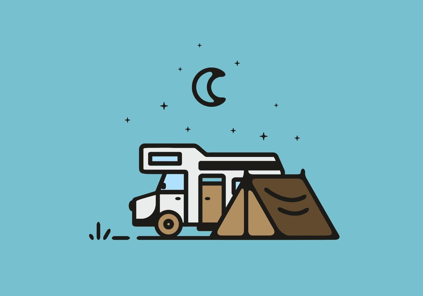 Simple camper van camping illustration vector