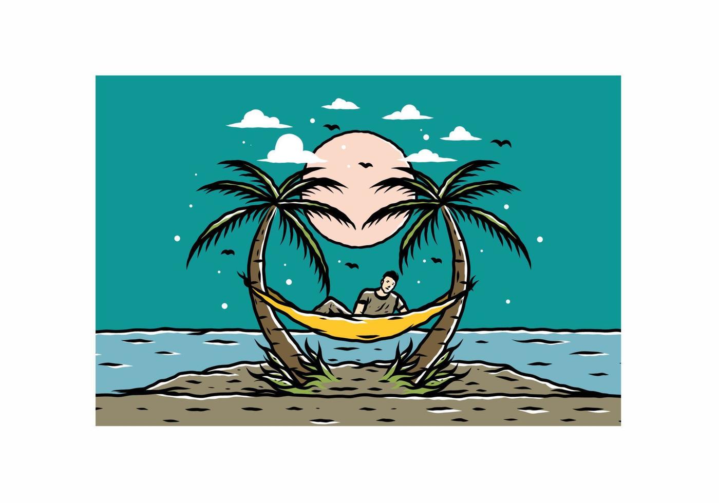 Relax on hammock on the beach illustration vector