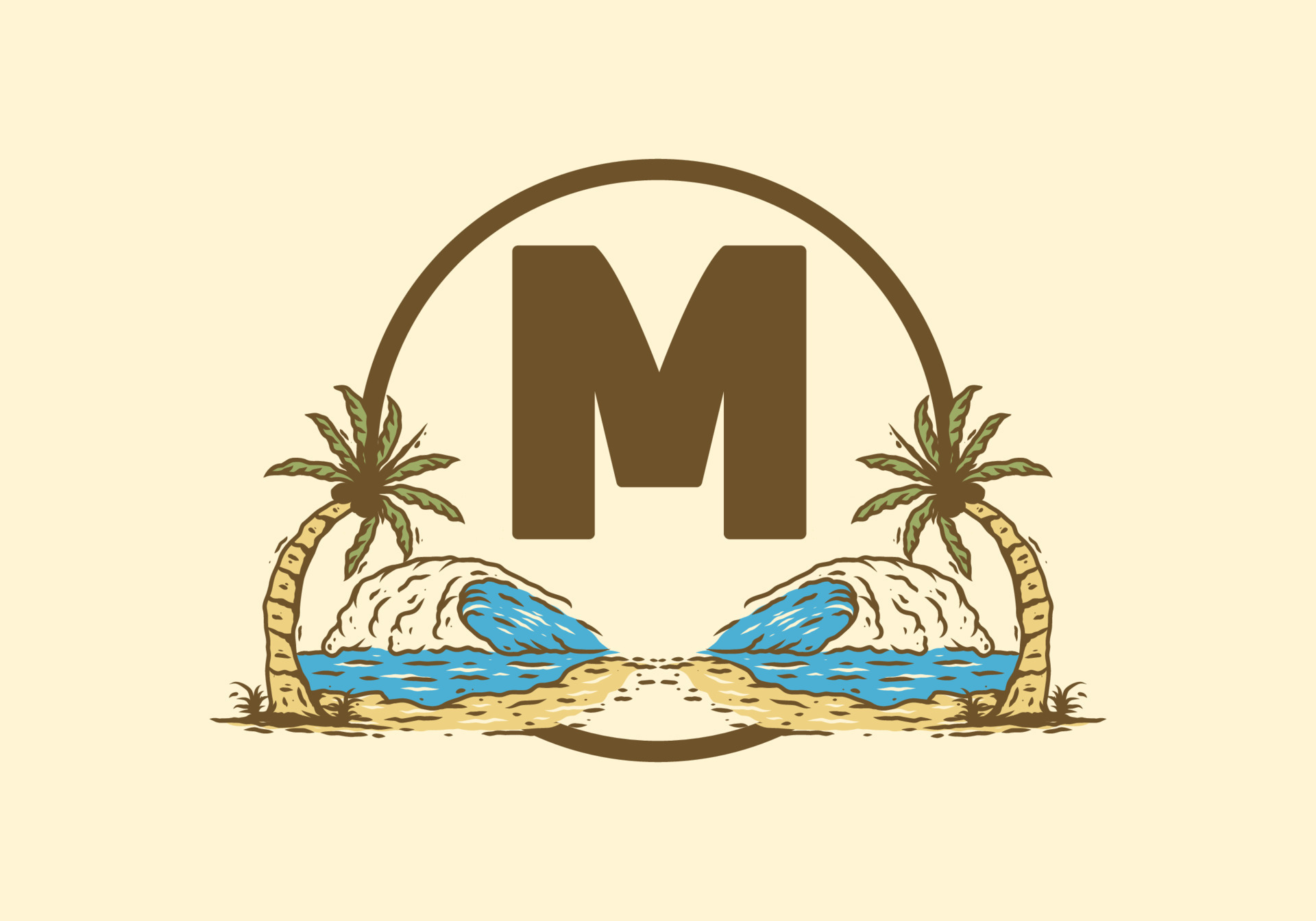 Sea Wave And Coconut Tree Line Art Drawing With M Initial Letter Sea Wave And Coconut Tree Line Art Drawing With M Initial Letter