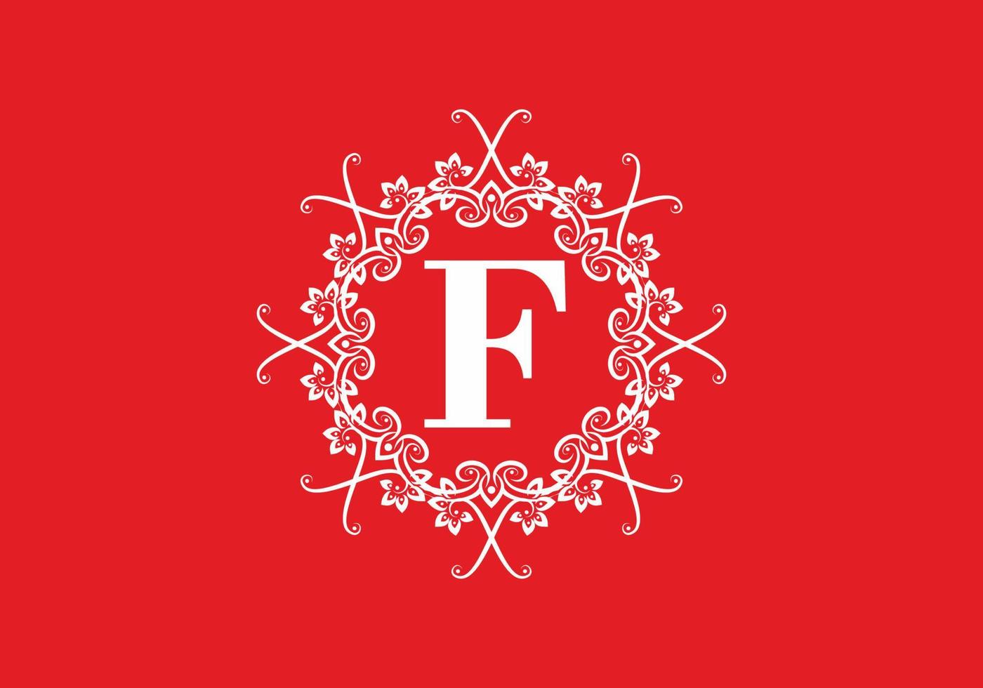 Red white of F initial letter in classic frame vector