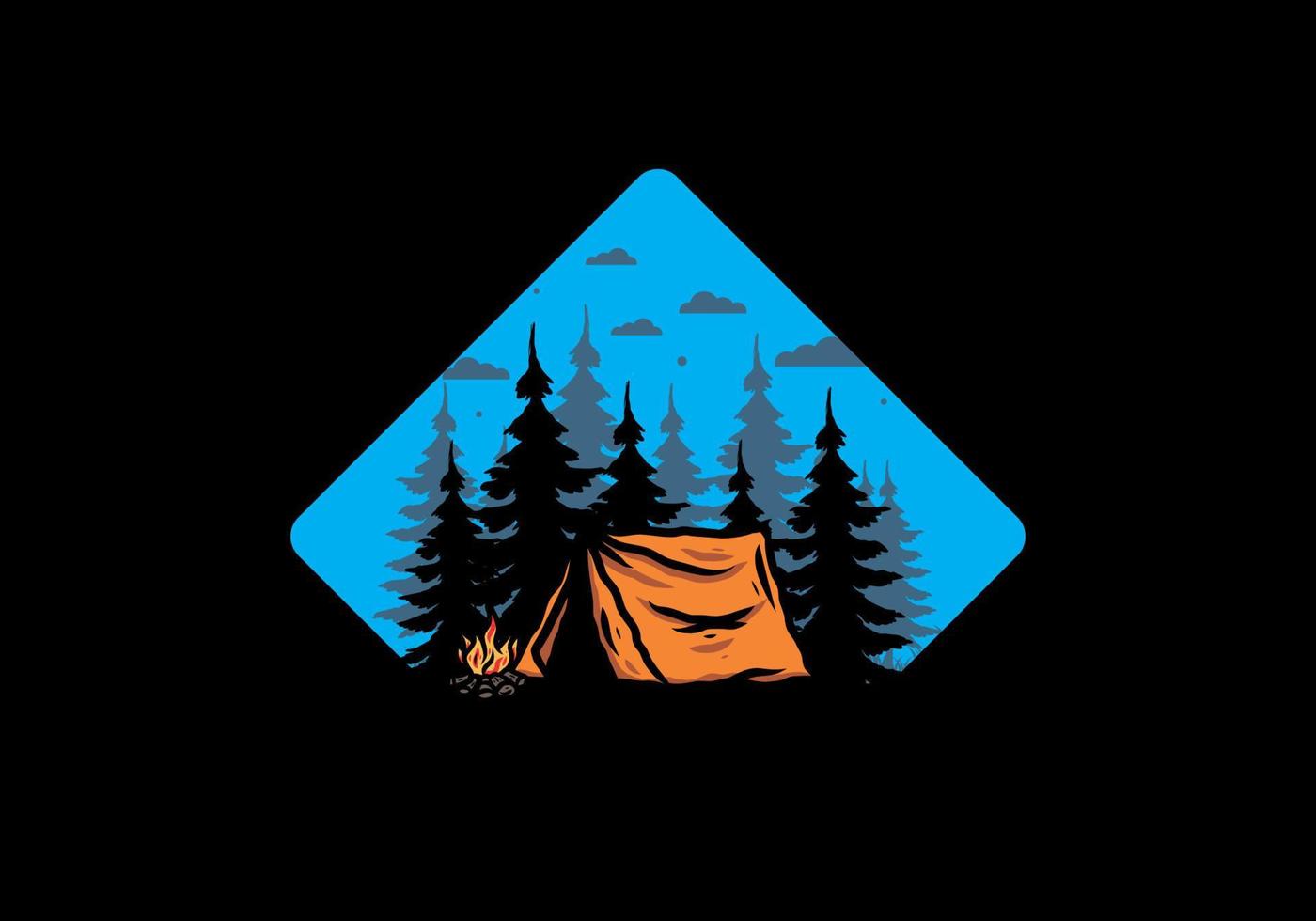Midnight camping with bonfire illustration vector