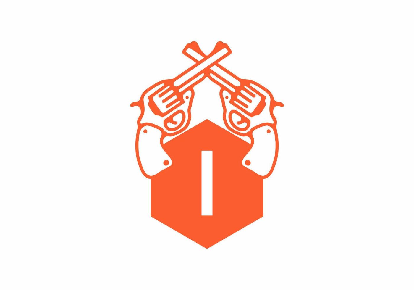Two guns line art illustration with I initial letter vector