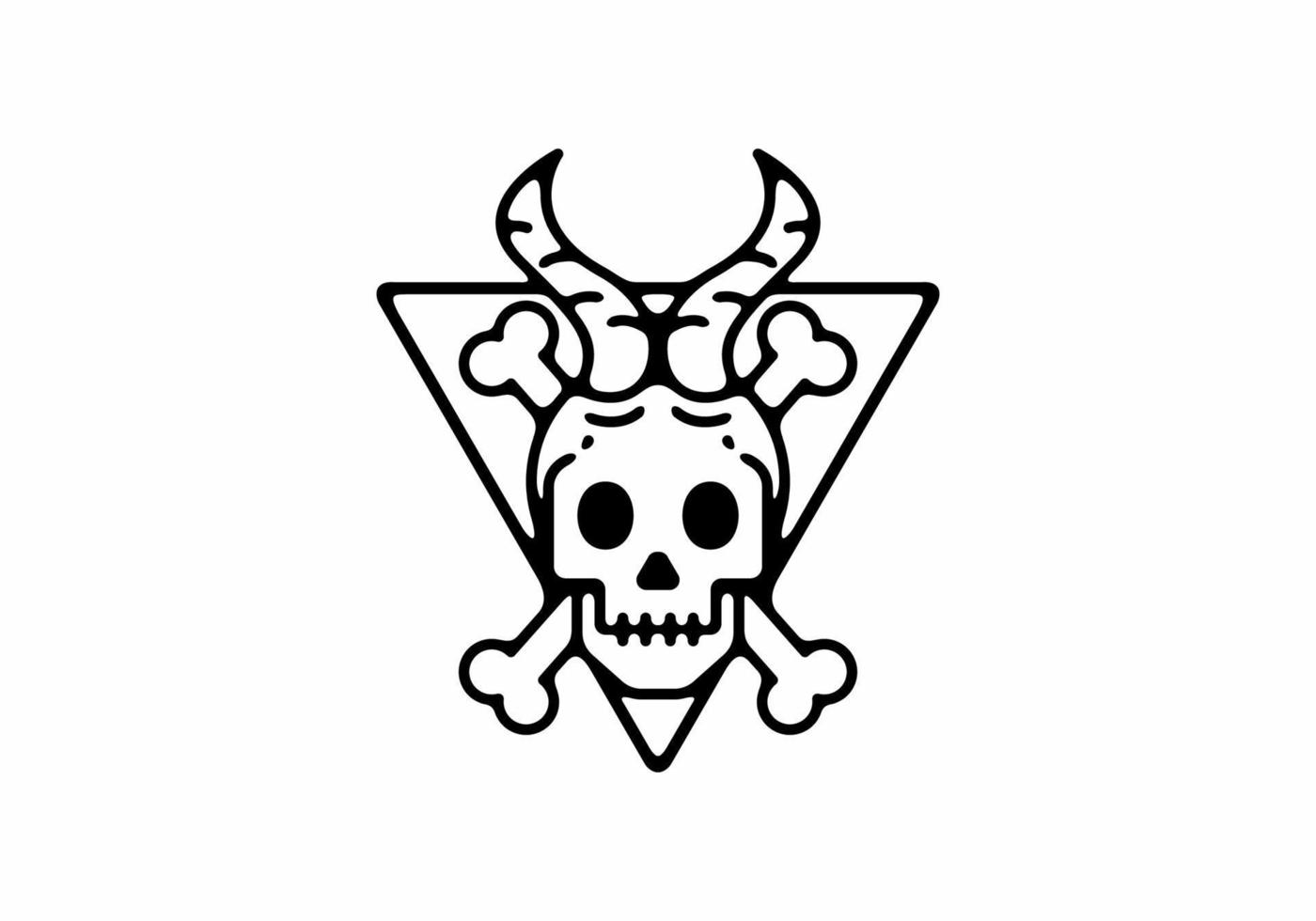 Skull with horn and bone line art illustration vector