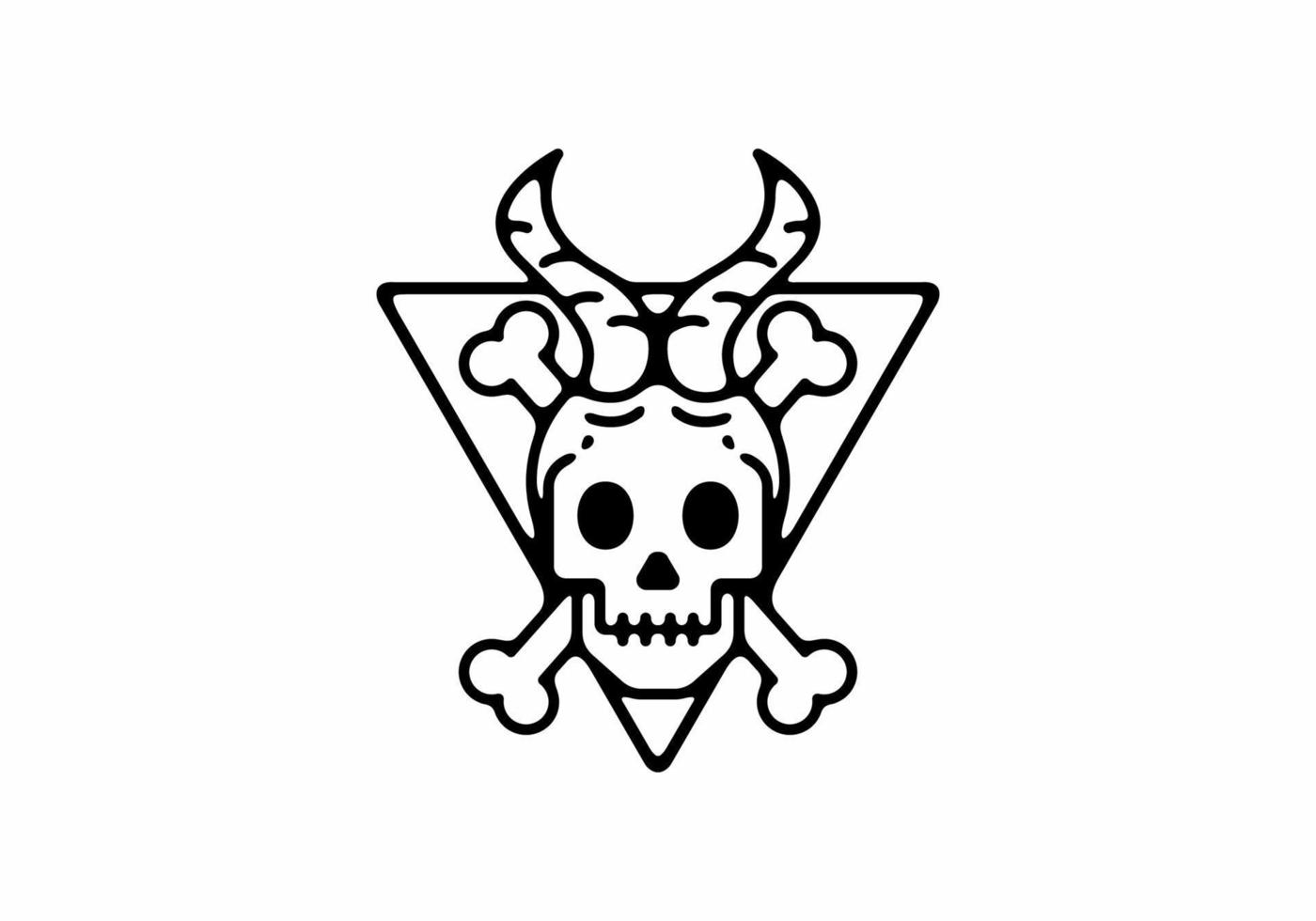 Skull with horn and bone line art illustration vector