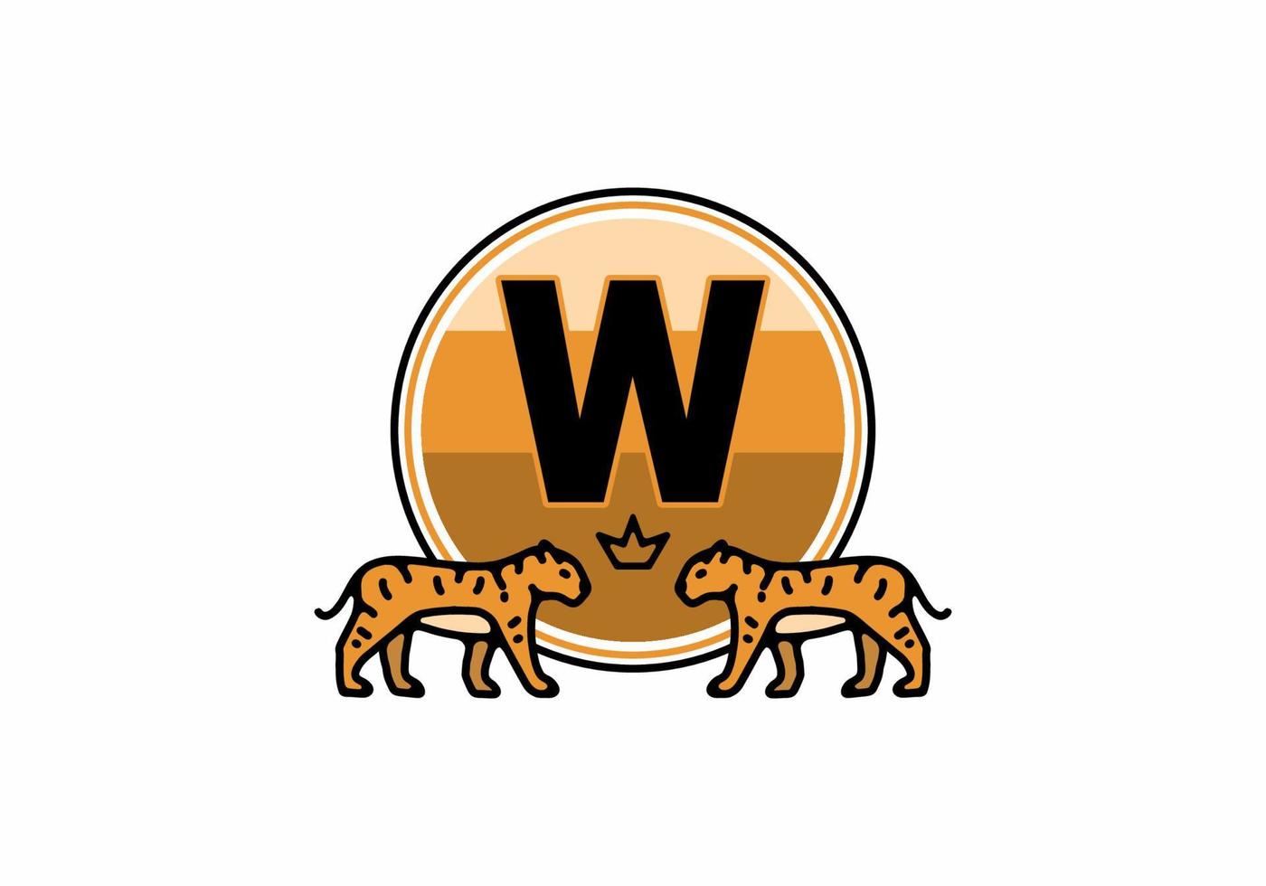 Two tiger line art with W initial letter vector