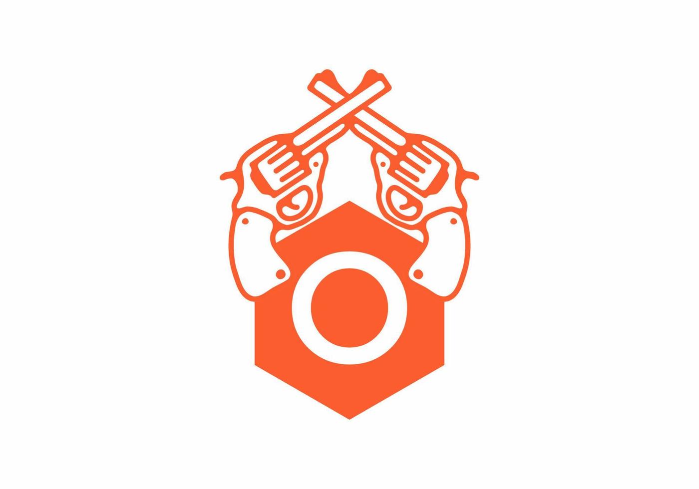 Two guns line art illustration with O initial letter vector