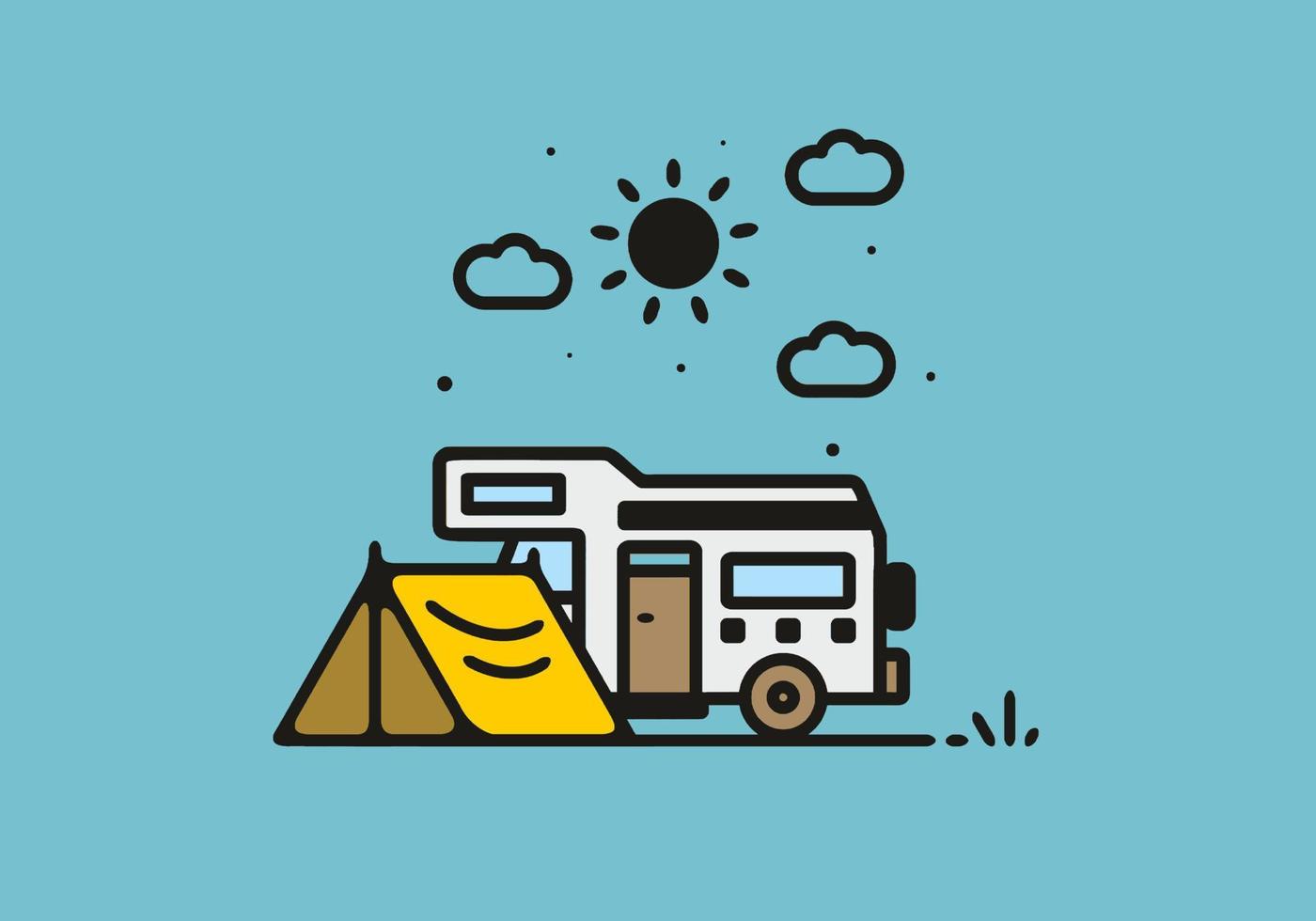 Simple camper van camping illustration vector