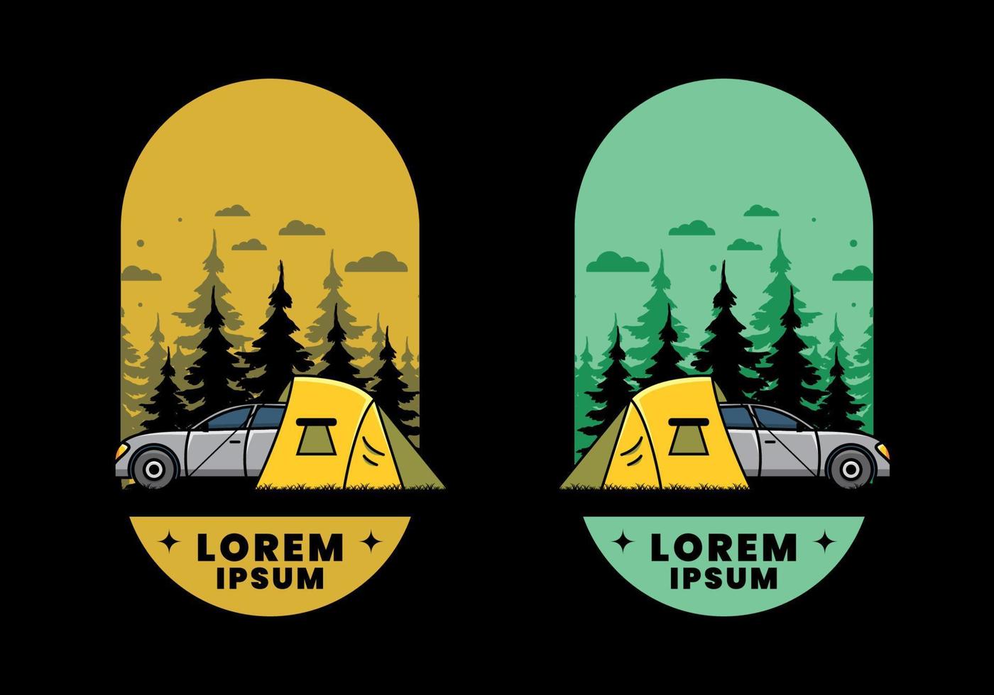 Night camping with car illustration vector