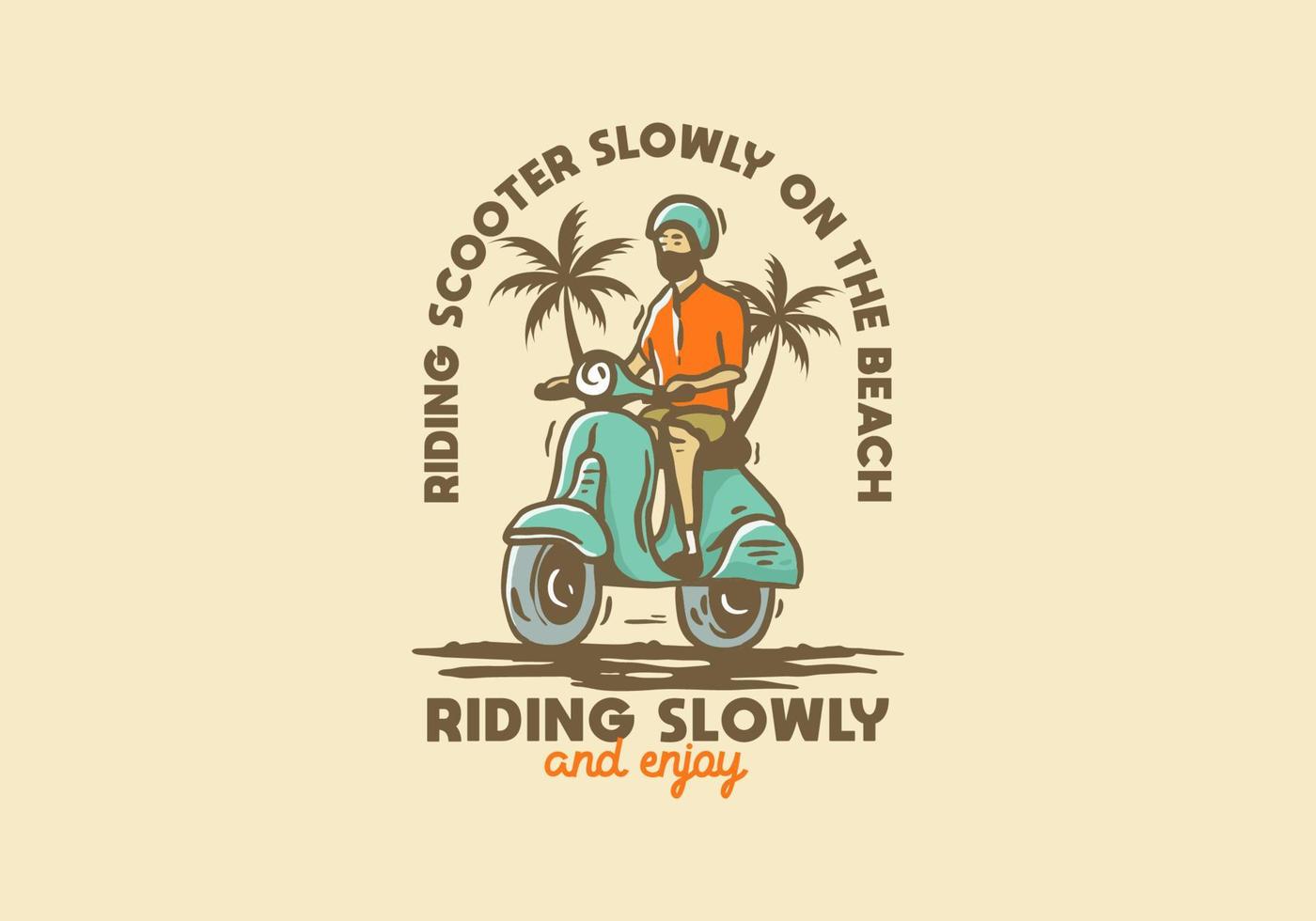 Riding scooter slowly on the beach illustration drawing vector