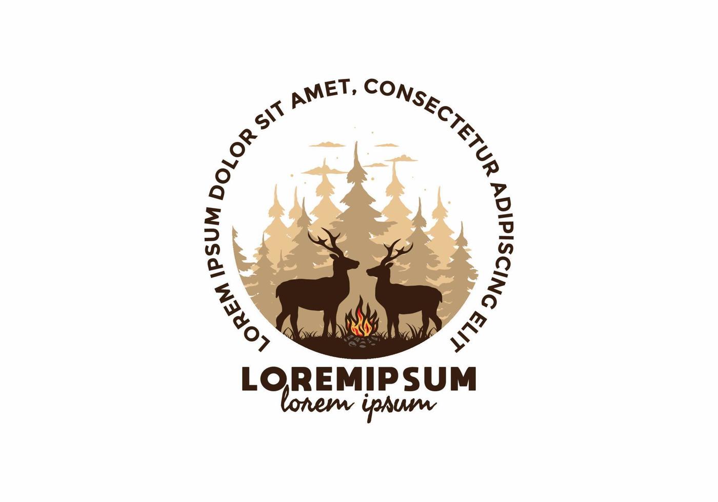 Couple deer and bonfire illustration vector