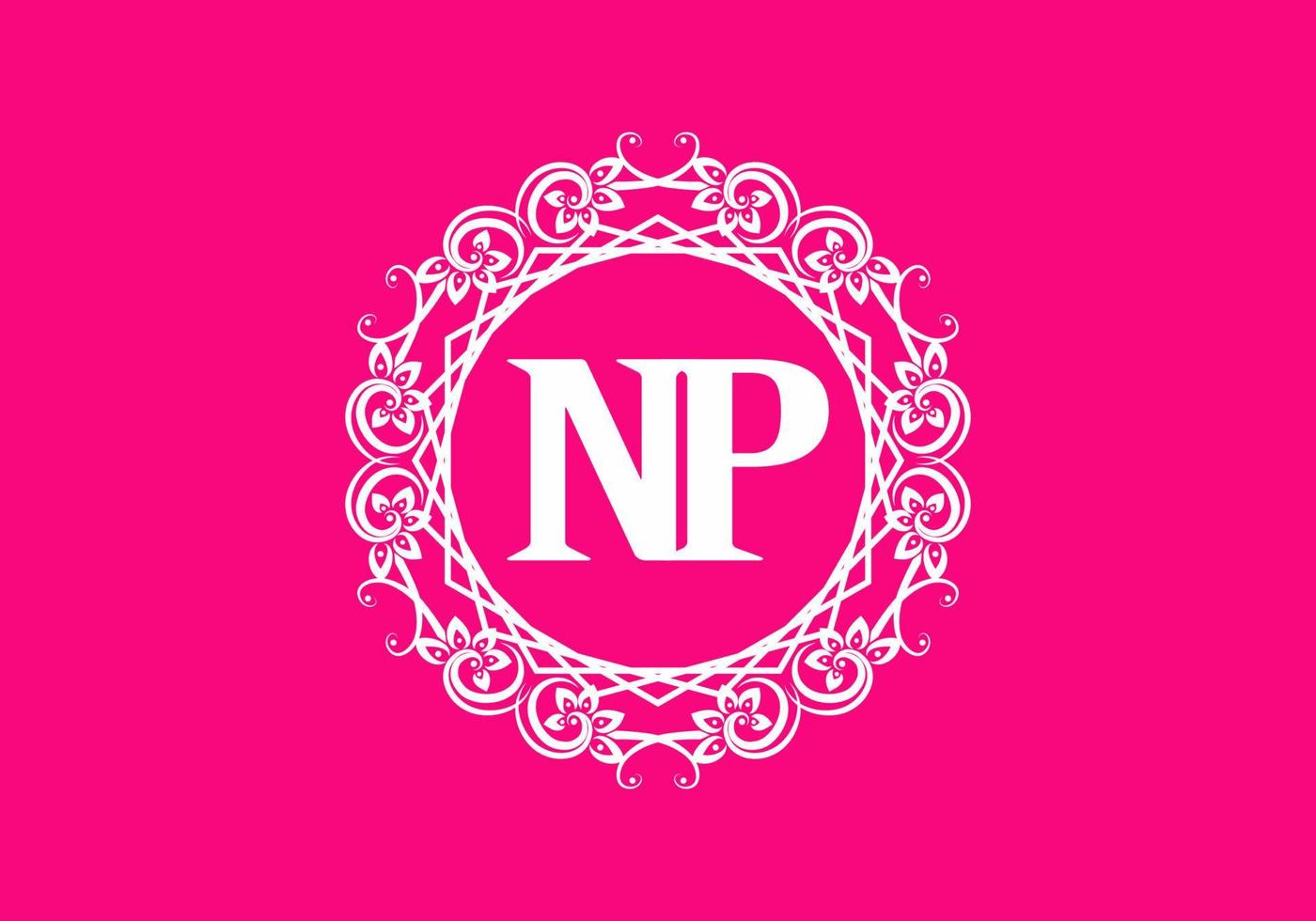 NP initial letter in vintage circle frame vector