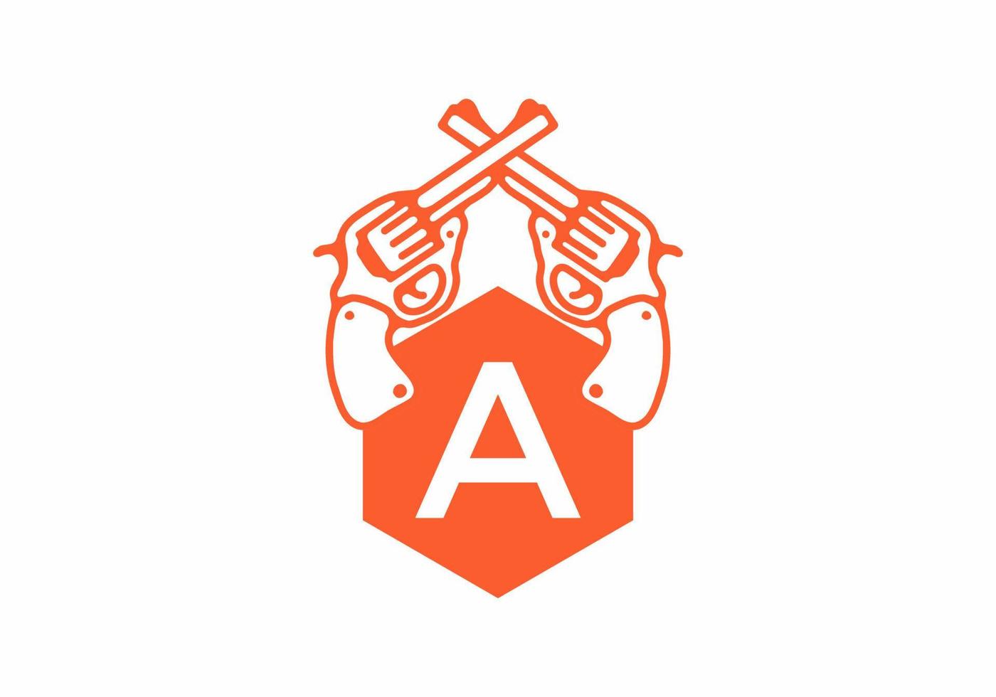 Two guns line art illustration with A initial letter vector
