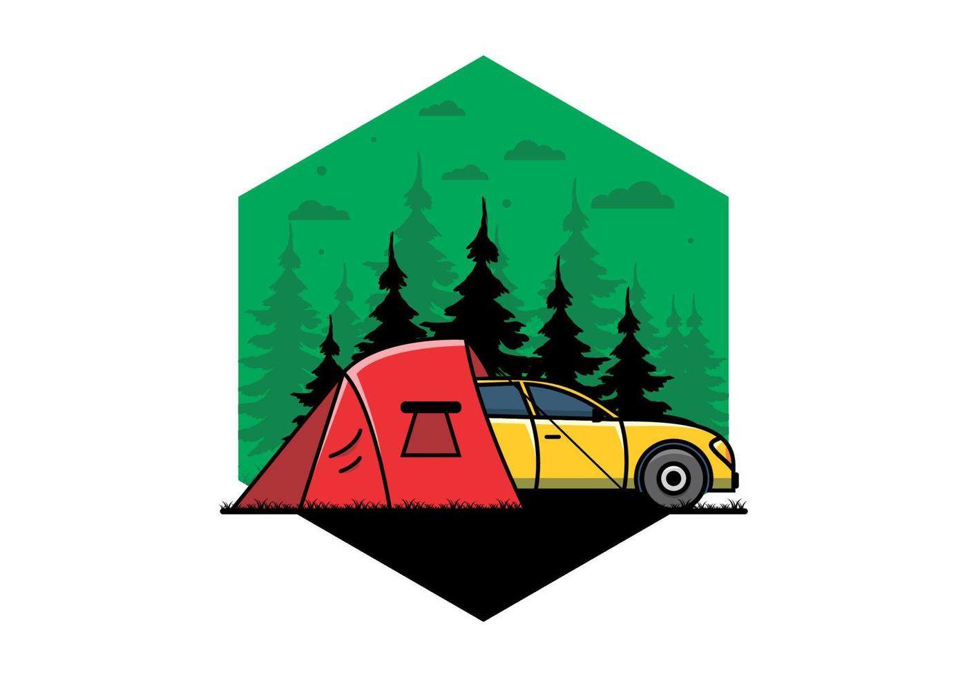 Night camping with car illustration vector