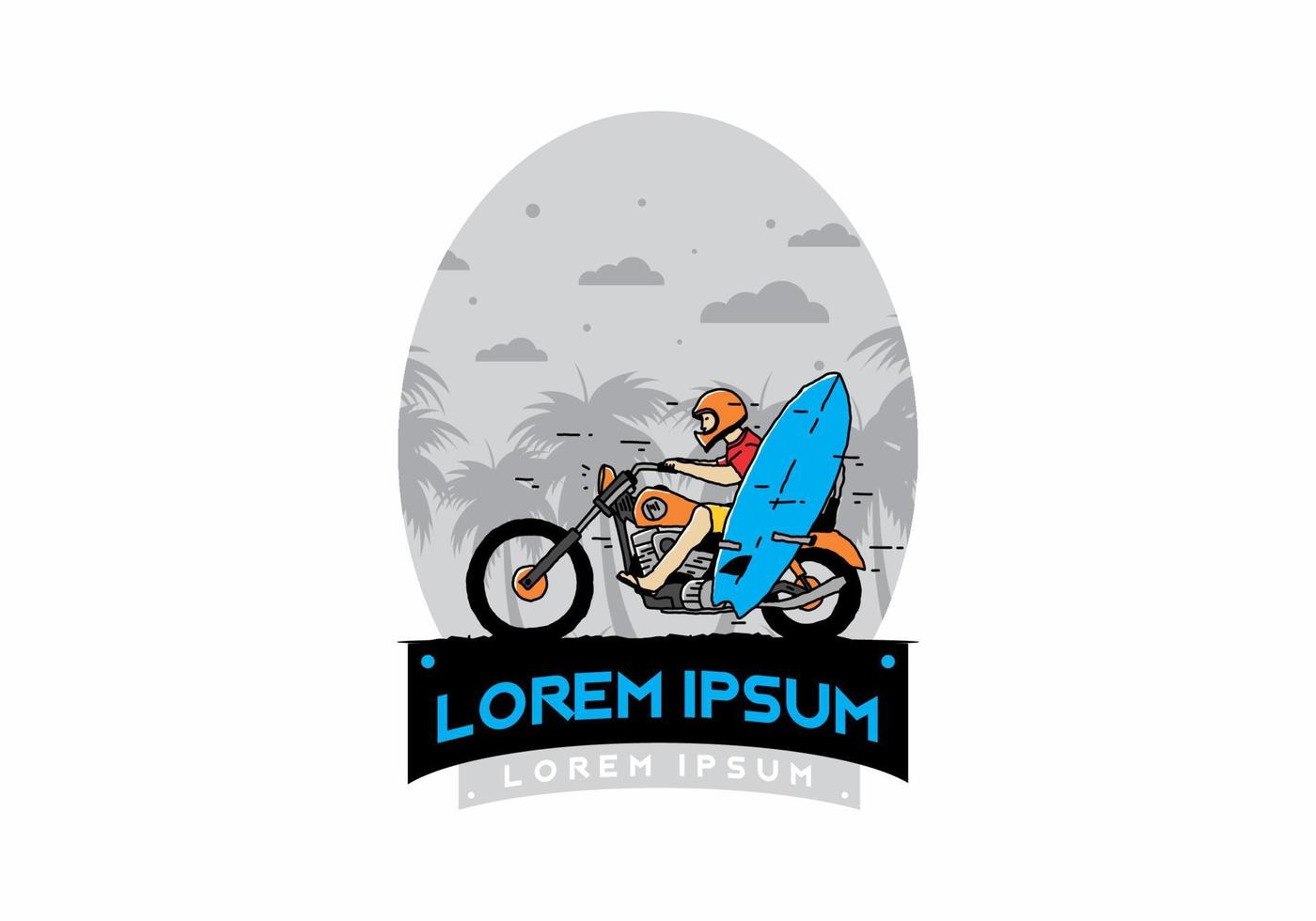 andar en motocicleta con ilustración de tabla de surf vector