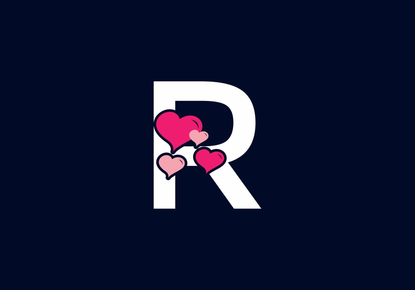 White pink color of R initial letter with love symbol vector