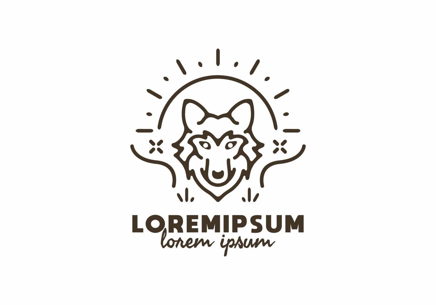 arte lineal de cabeza y sol de lobo con texto de lorem ipsum vector