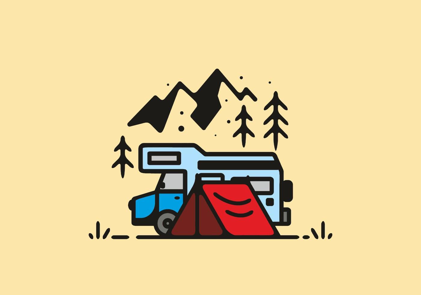 Simple camper van camping illustration vector