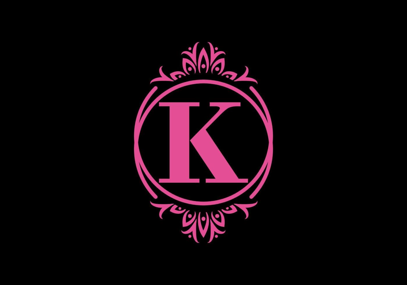 Pink black of K initial letter in classic frame vector