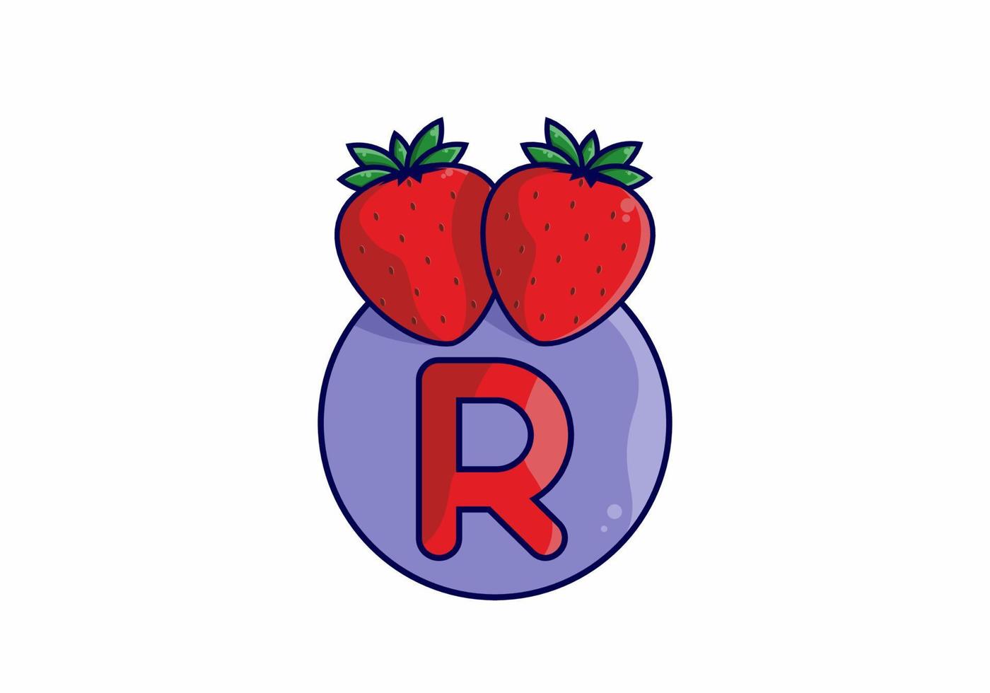 Red strawberry with R initial letter vector
