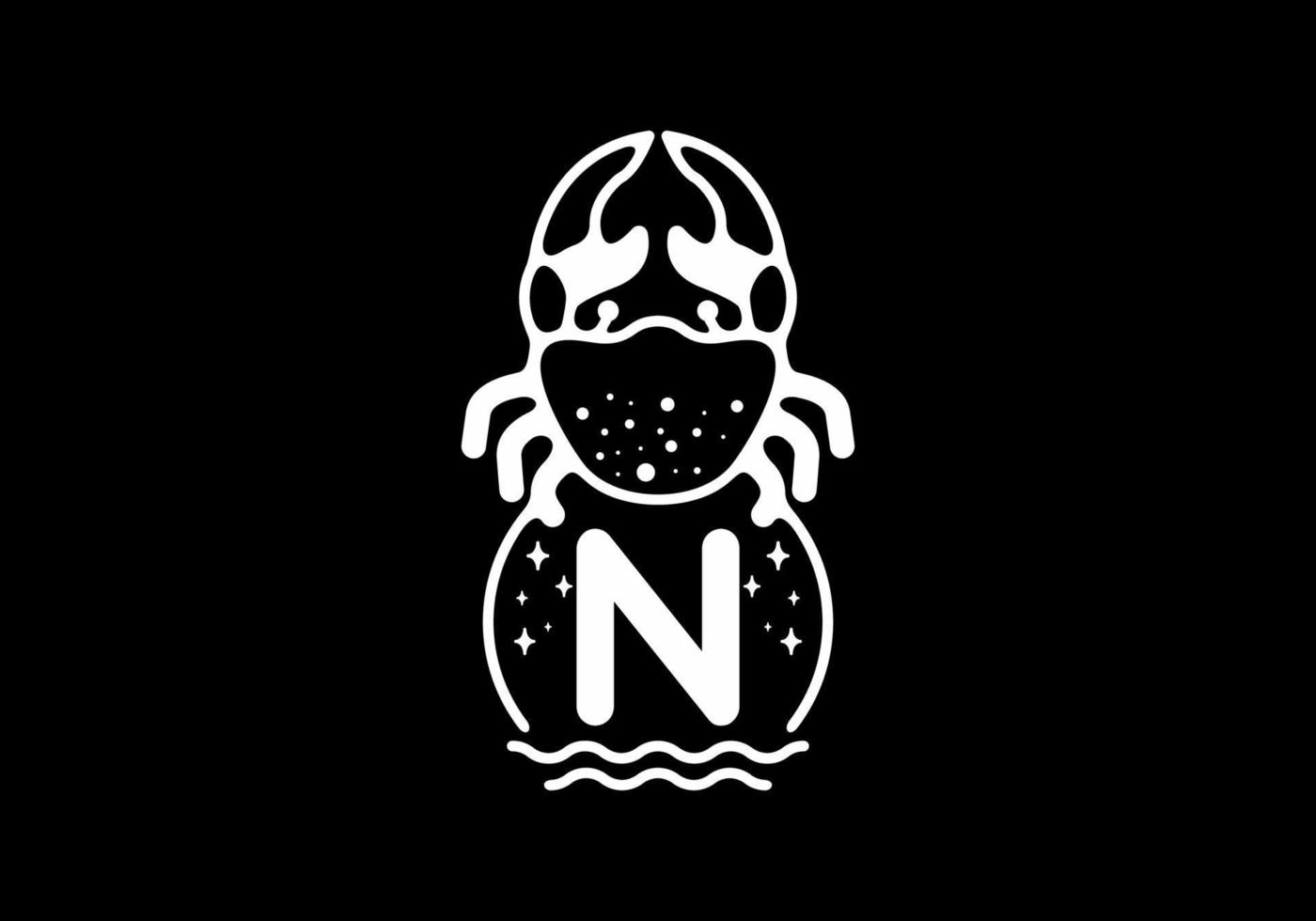 White black crab line art with N initial letter vector