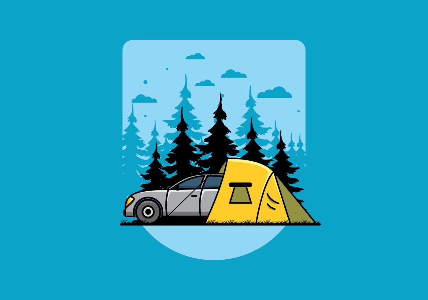 Night camping with car illustration vector
