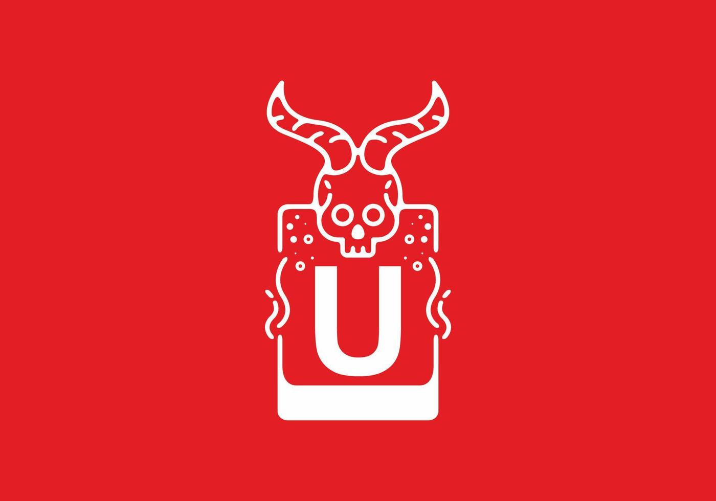 White red line art illustration of skull with U initial letter in the middle vector