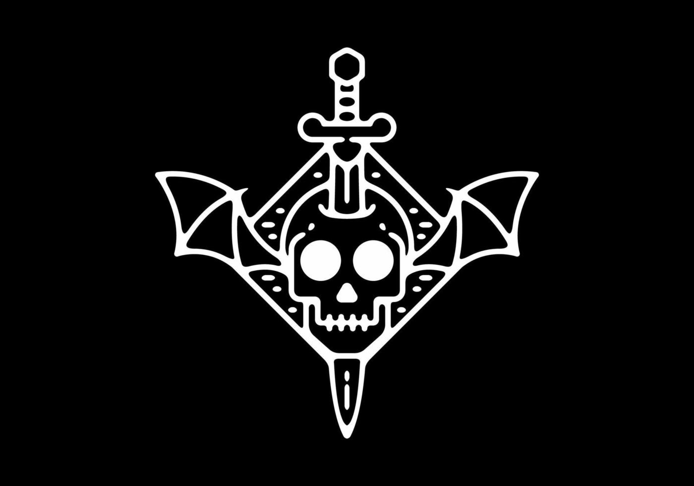 White on black color of skeleton head with wings vector