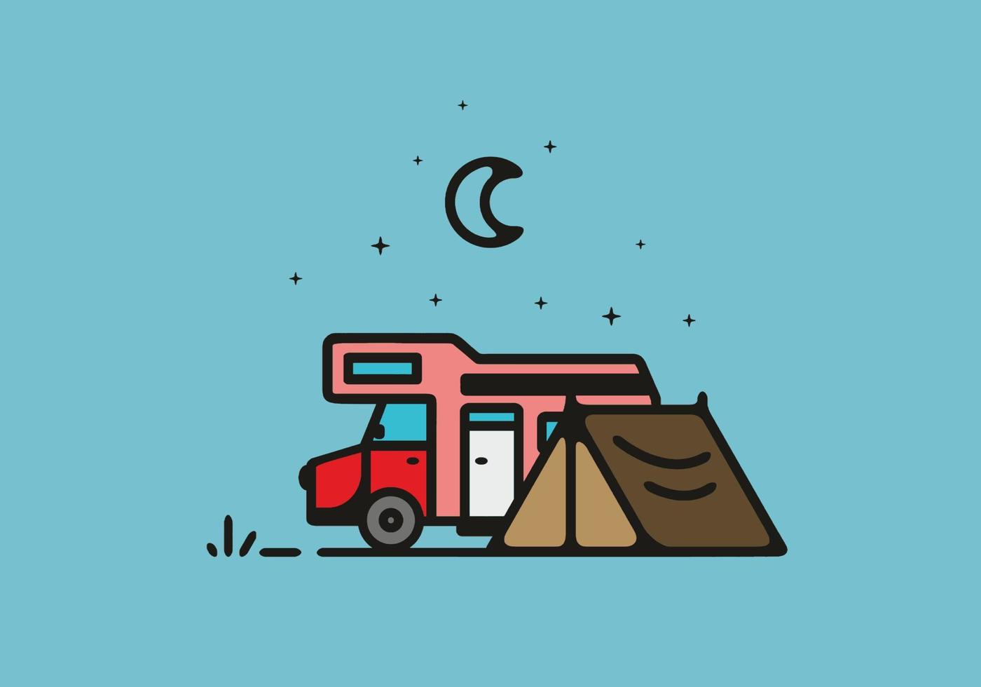 Simple camper van camping illustration vector