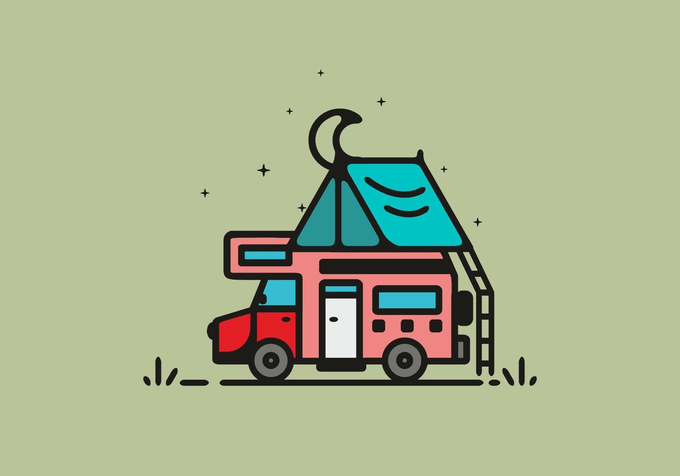Simple camper van camping illustration vector