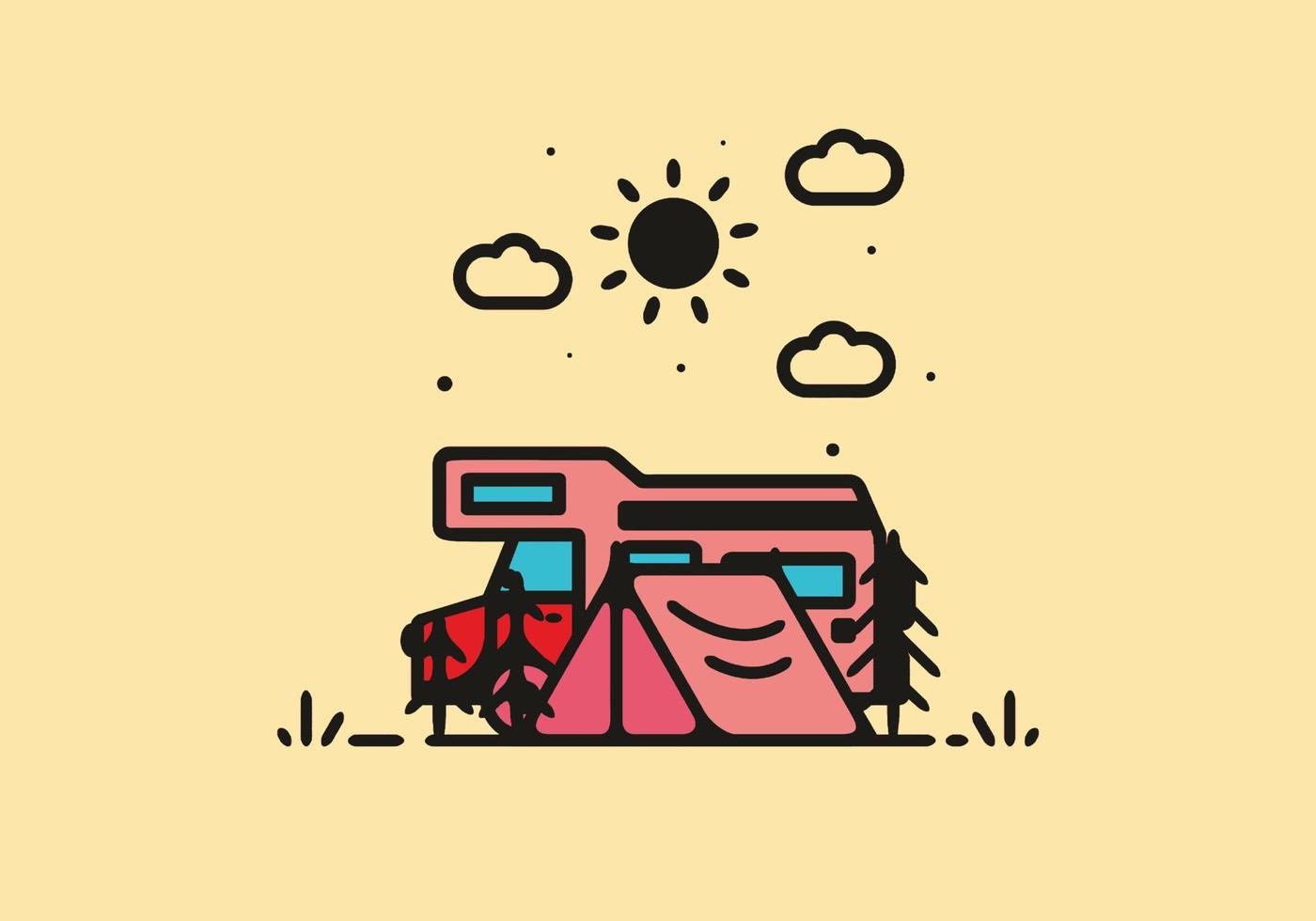 Simple camper van camping illustration vector