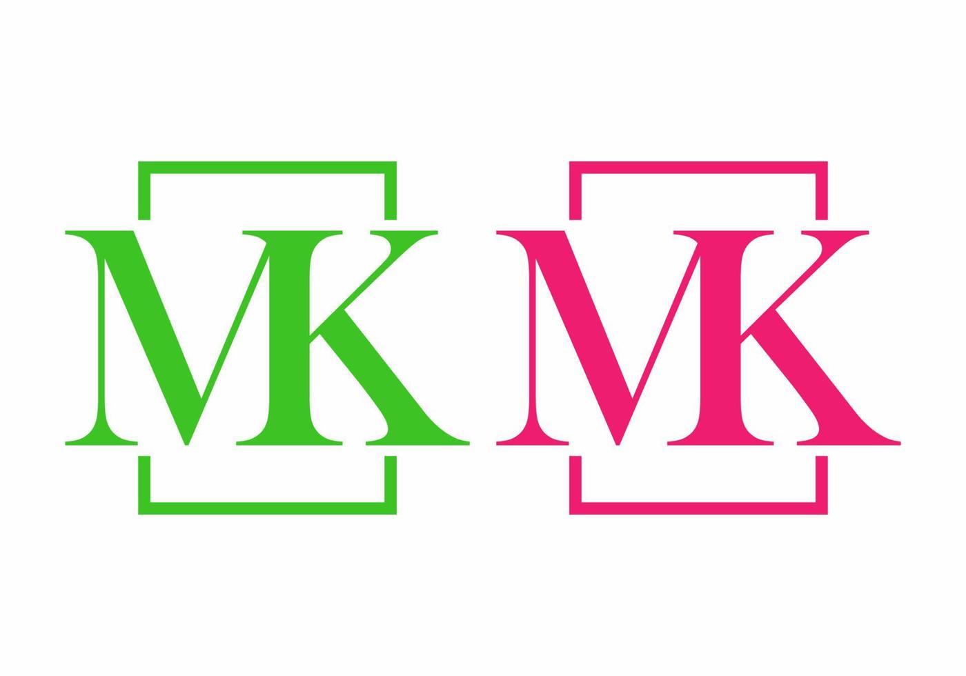 Pink and green color of MK initial letter text vector