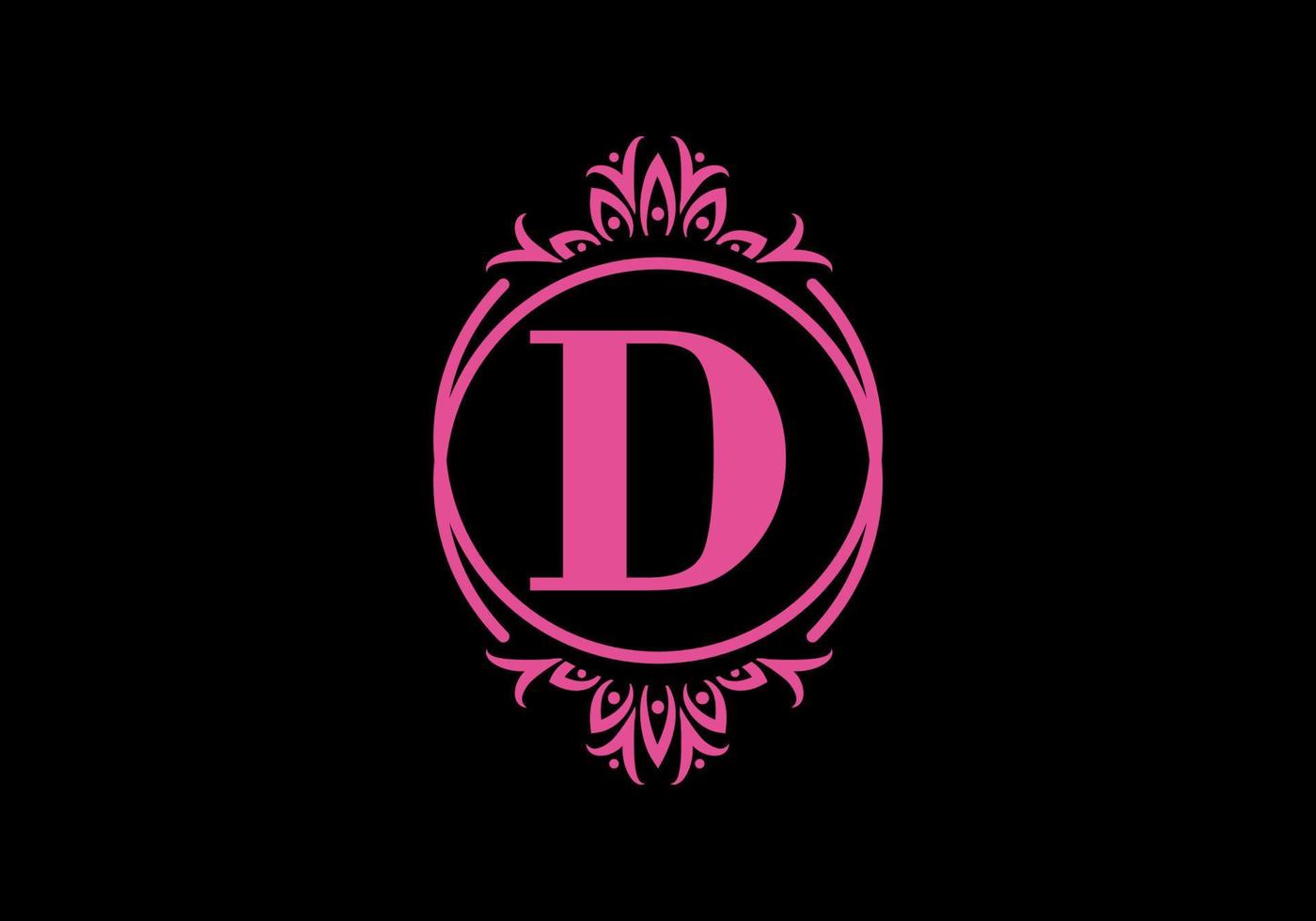 Pink black of D initial letter in classic frame vector