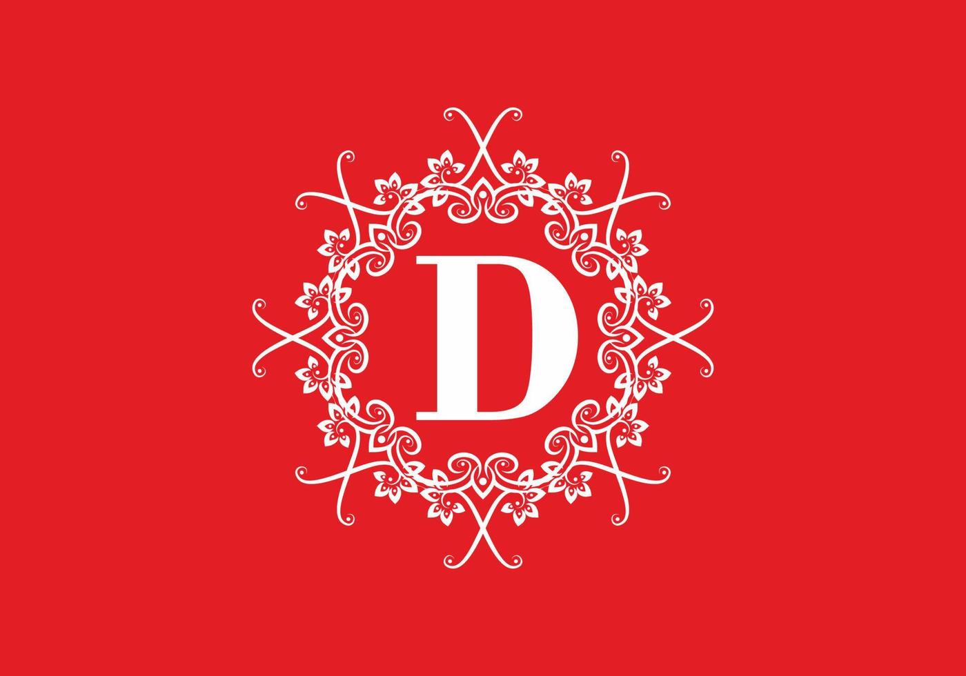 Red white of D initial letter in classic frame vector