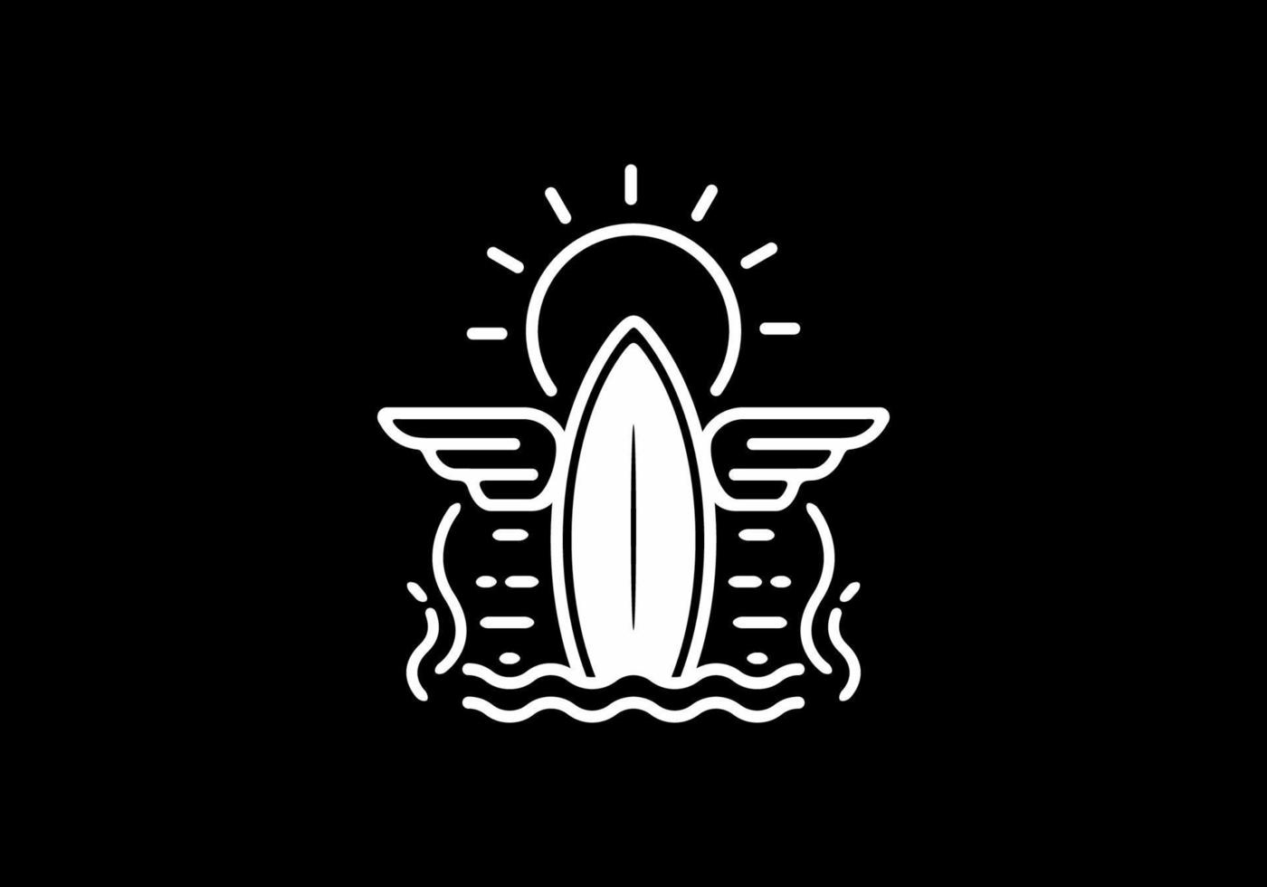 tabla de surf y alas con arte de línea solar vector