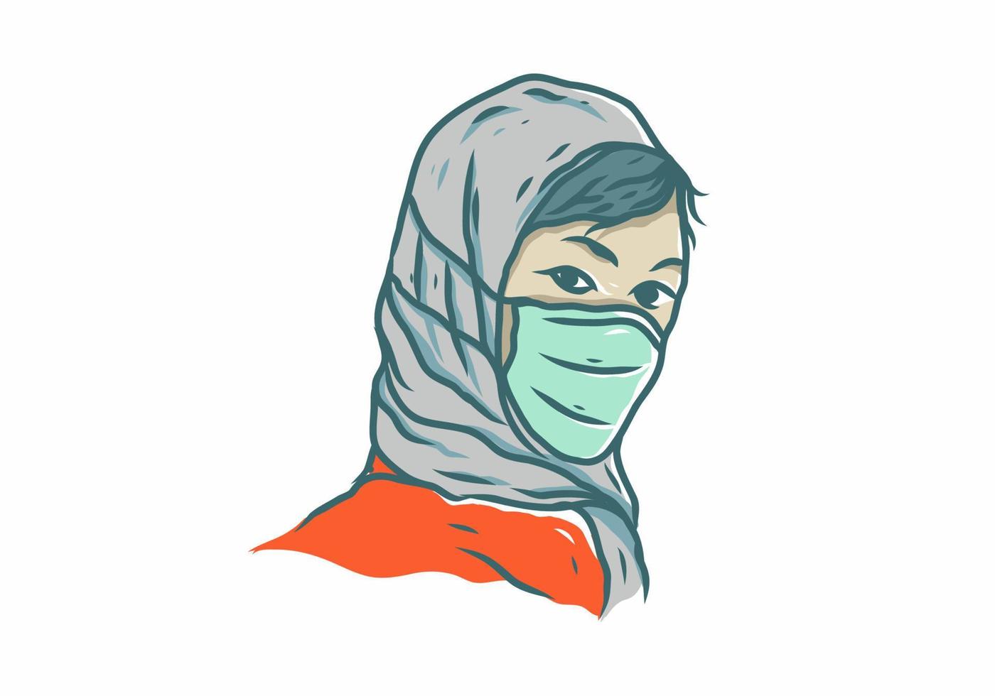 Veiled woman wearing a medical mask illustration drawing vector