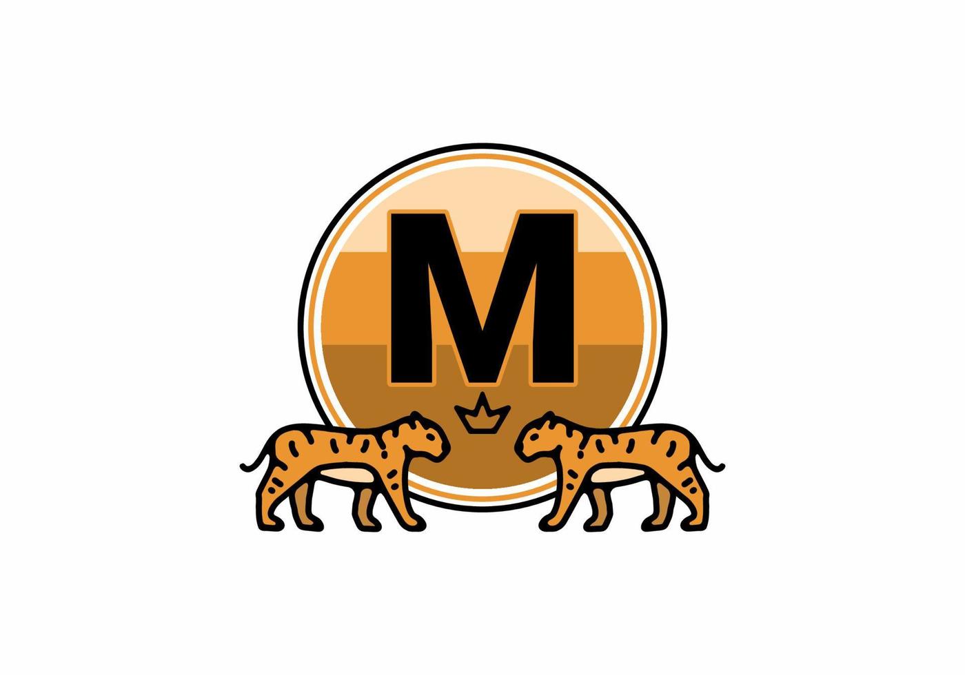 Two tiger line art with M initial letter vector