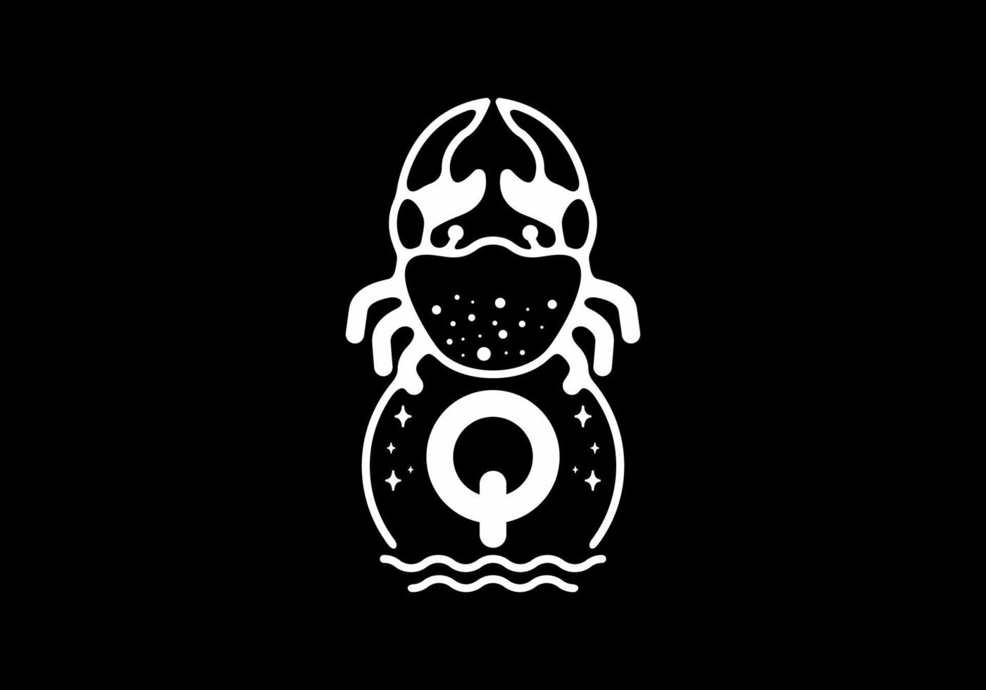 White black crab line art with Q initial letter vector