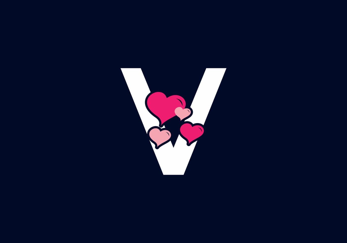 White pink color of V initial letter with love symbol vector