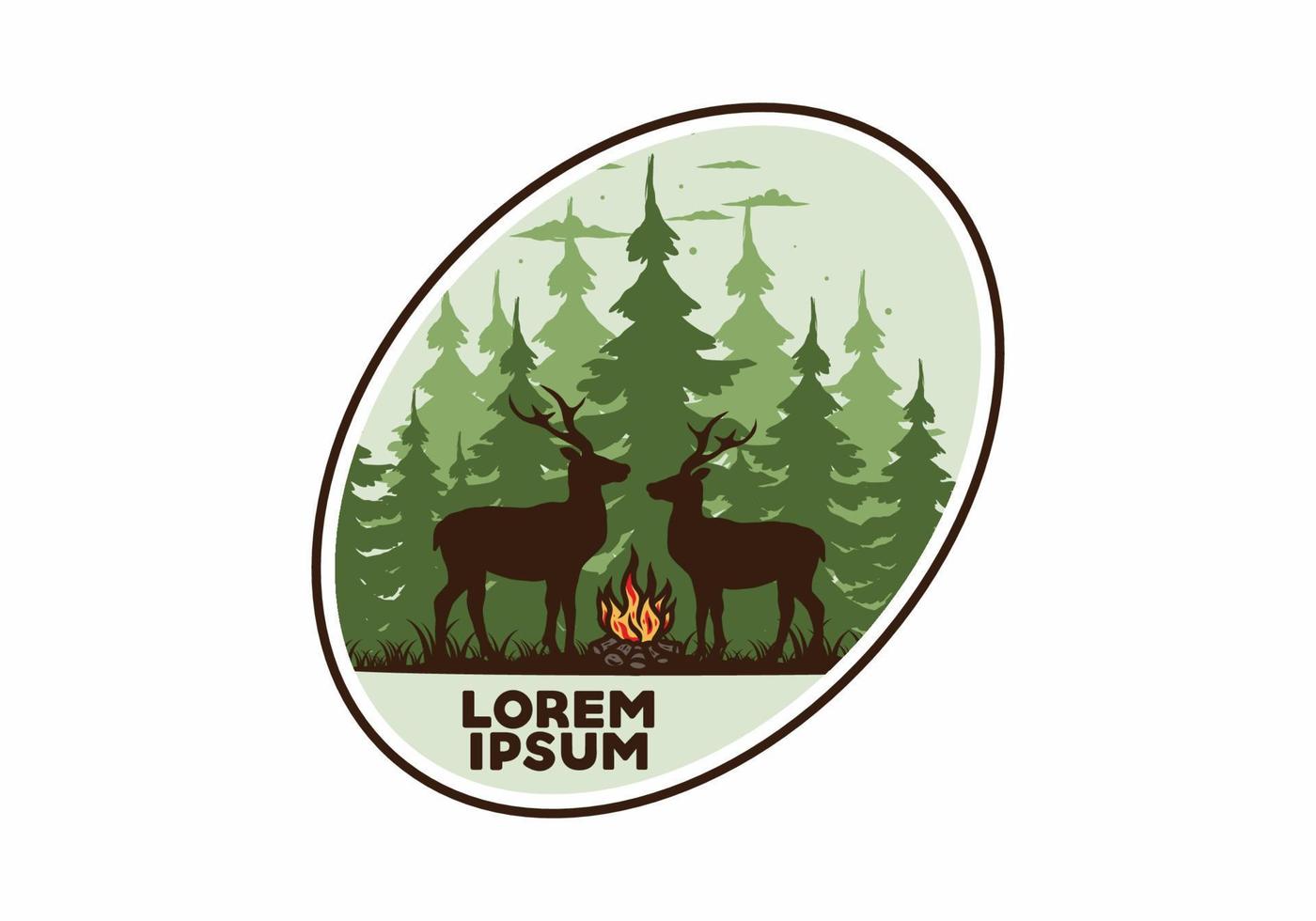 Couple deer and bonfire illustration vector