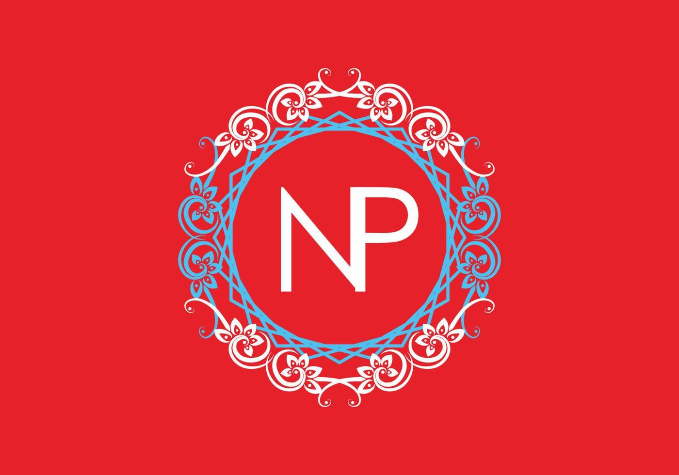 NP initial letter in vintage circle frame vector