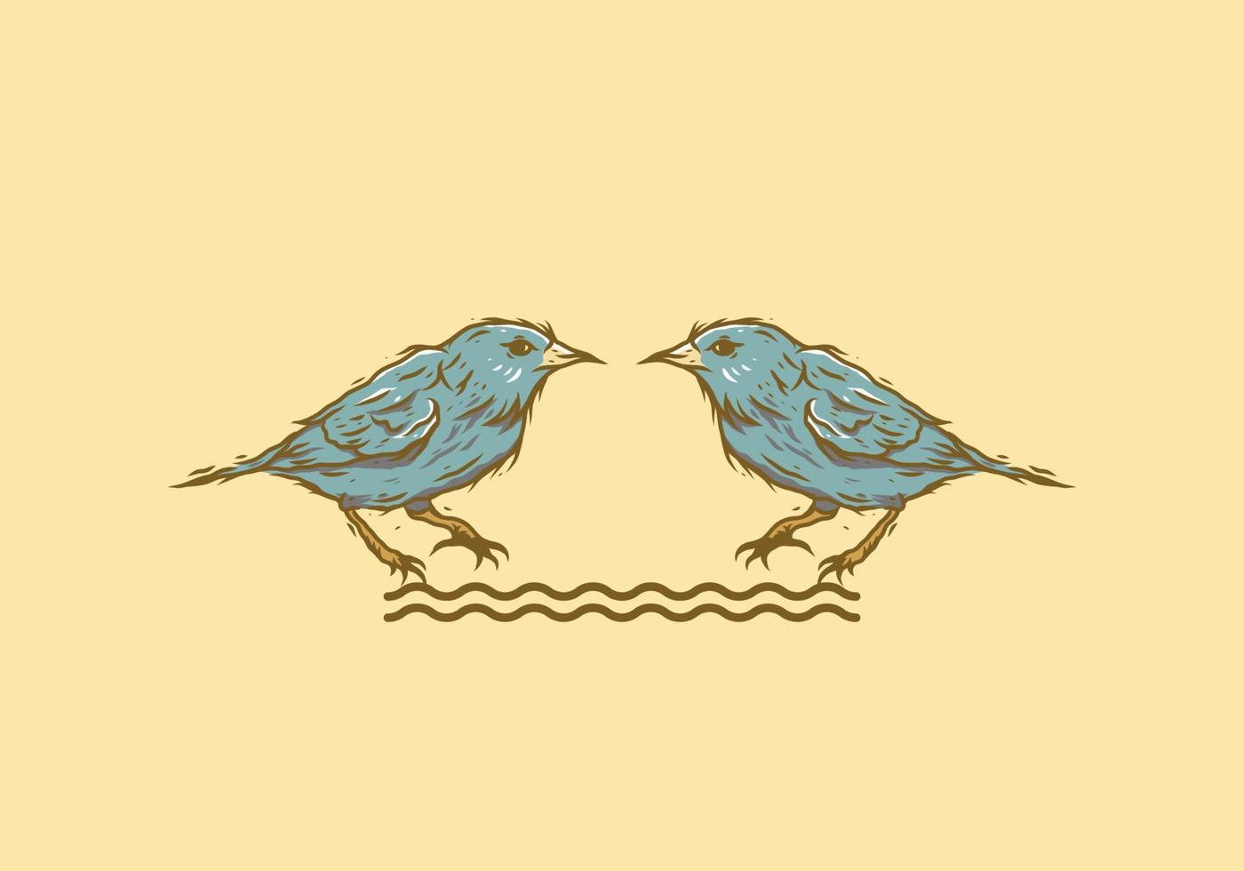 Twin bird line art illustration drawing vector