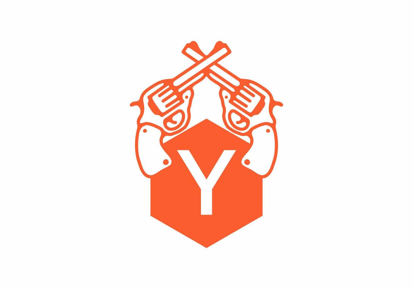 Two guns line art illustration with Y initial letter vector
