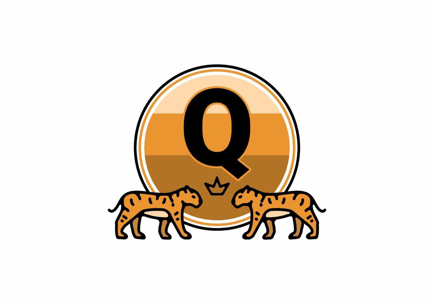 Two tiger line art with Q initial letter vector