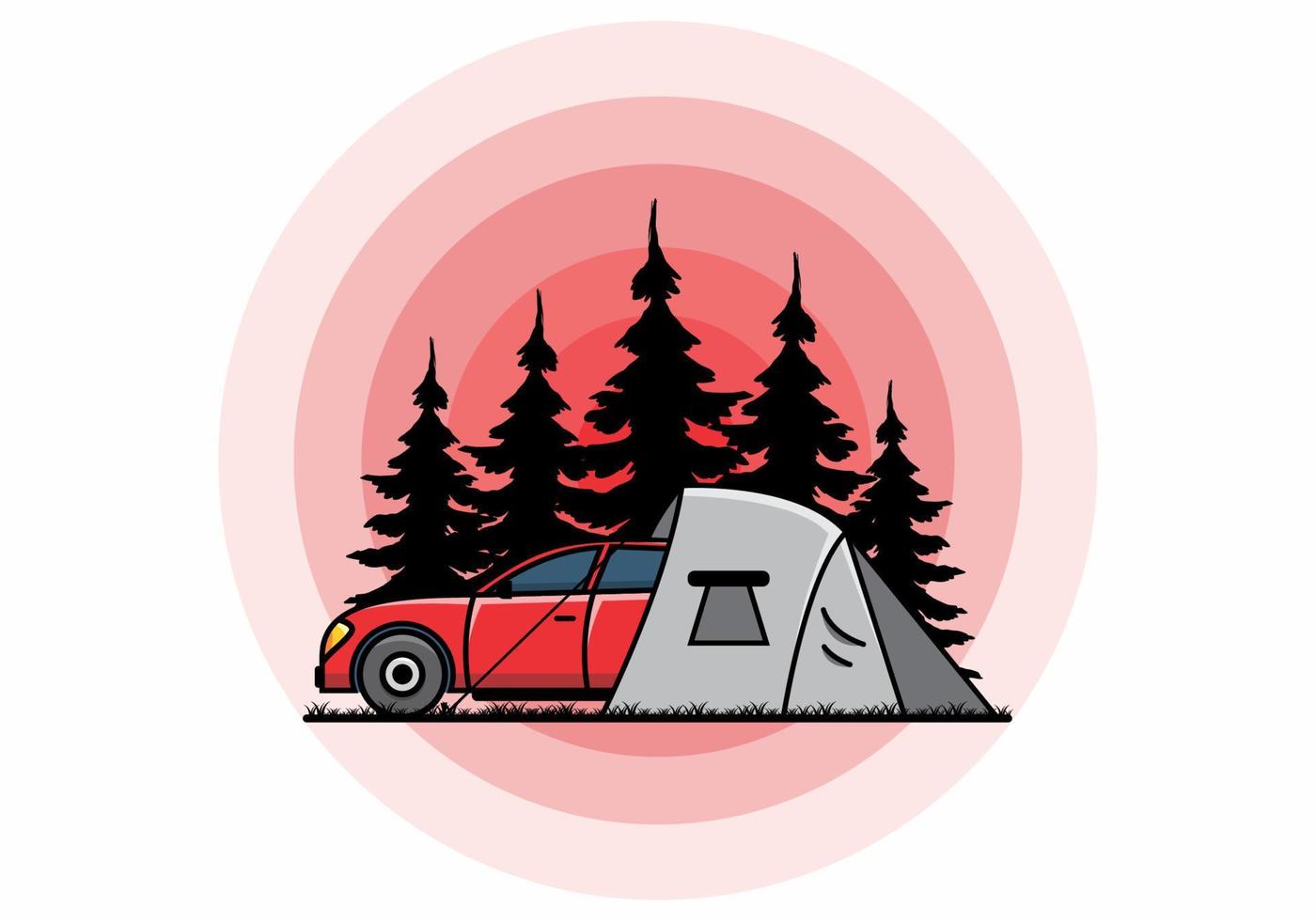 Night camping with car illustration vector